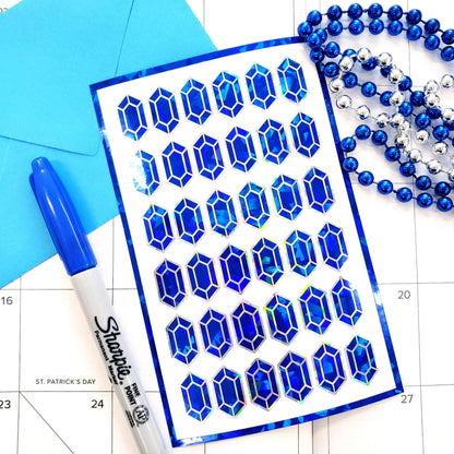 Blue Rupee Gem Stickers, set of 36.