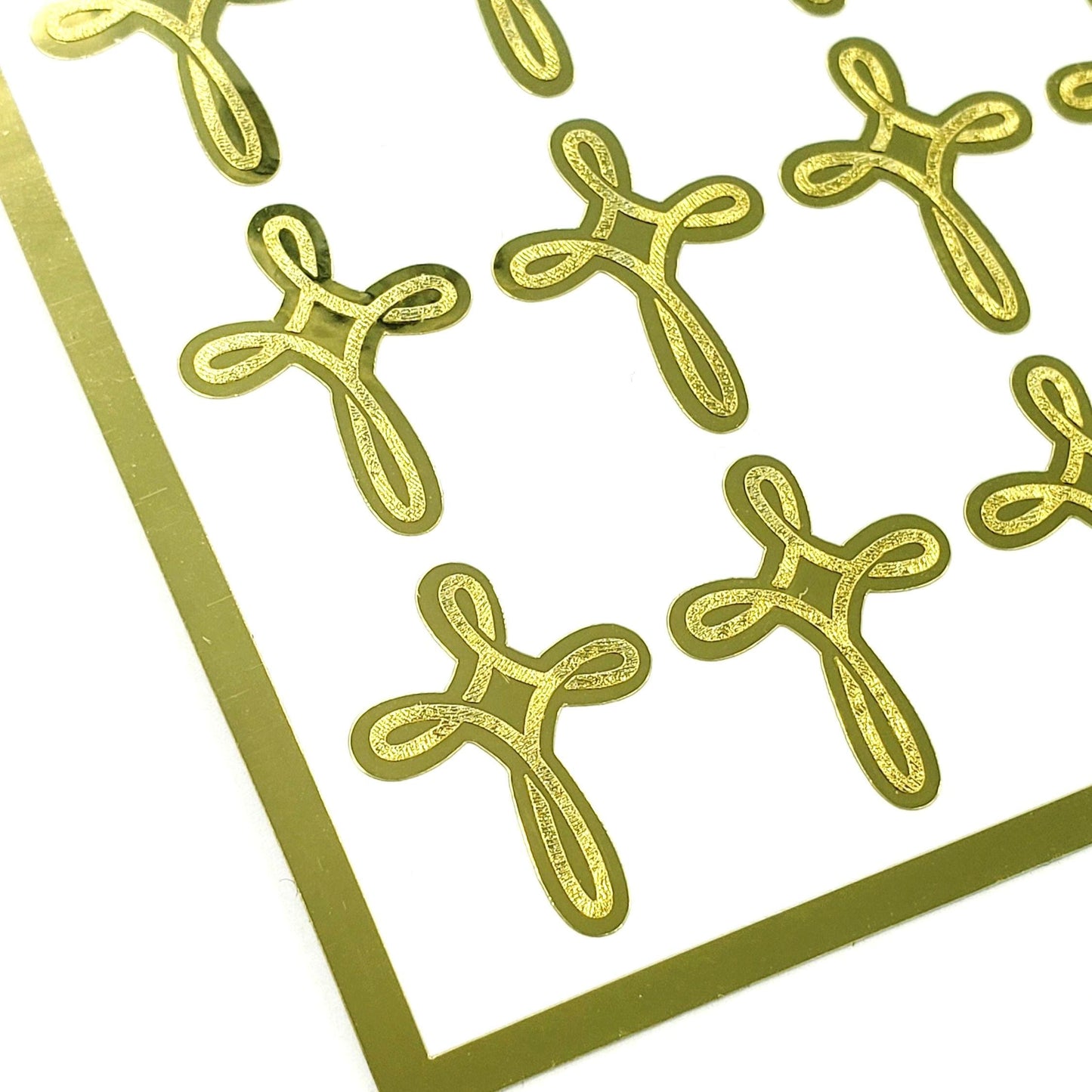 Gold Cross Stickers – 30 Metallic & Mirror Gold Cross Decals – Elegant Christian Stickers for church service, bible club and christenings.