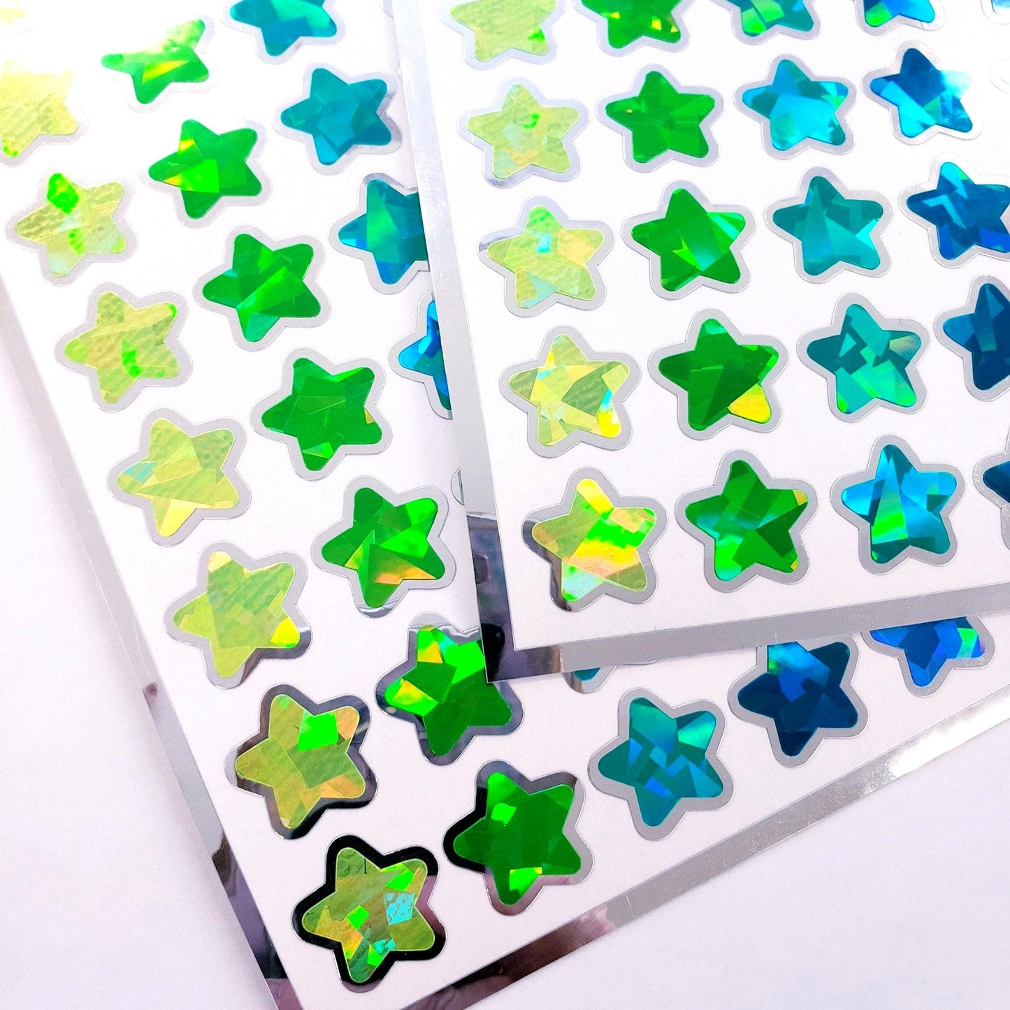 Sparkly Star Stickers in Yellow, Turquoise, Blue and Green, Set of 70 for Journals, Charts, Trackers and Mermaid Birthday. Silver Outline