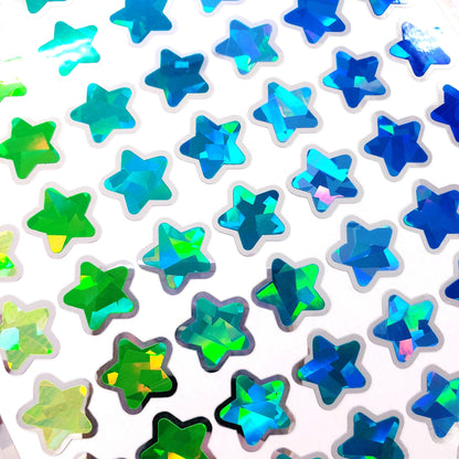 Sparkly Star Stickers in Yellow, Turquoise, Blue and Green, Set of 70 for Journals, Charts, Trackers and Mermaid Birthday. Silver Outline