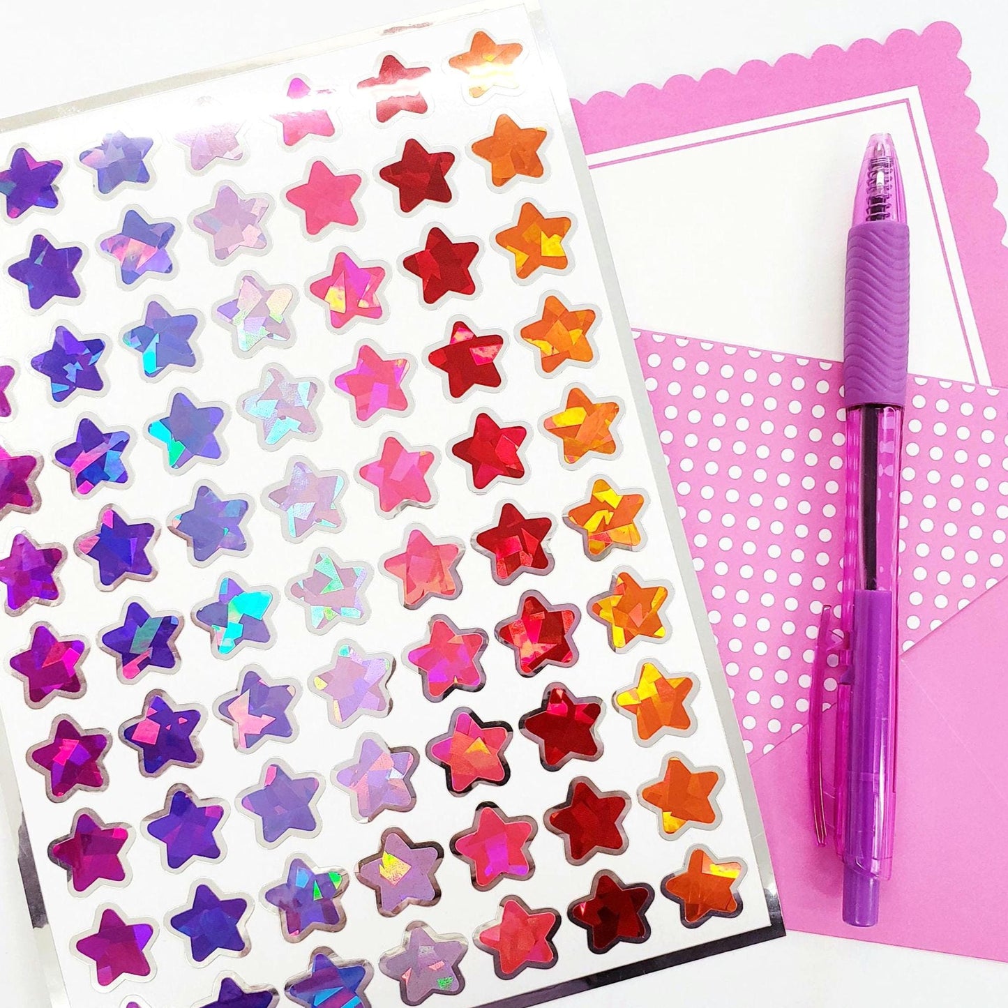 Sparkly Star Stickers in pink, purple, red and orange, set of 70 stars for Journals, Charts, Trackers and Princess Birthday. Silver Outline