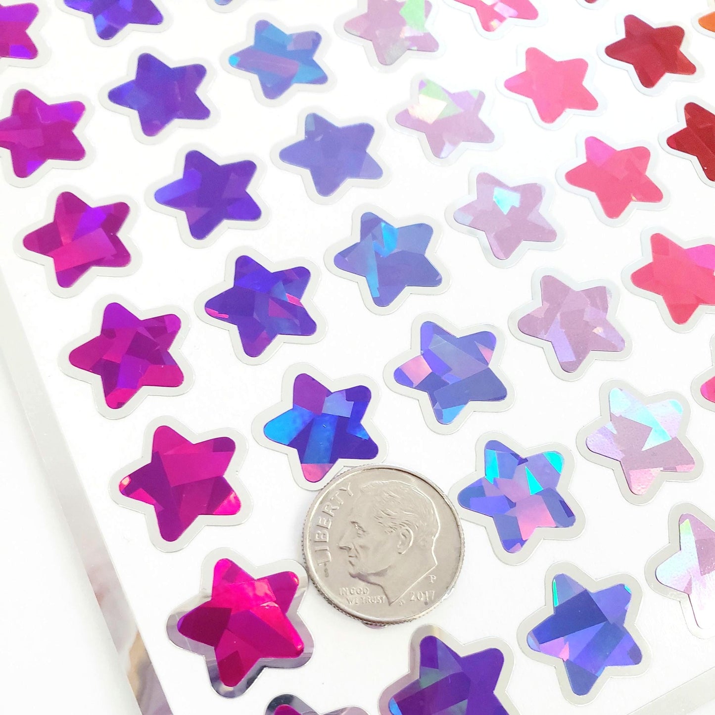 Sparkly Star Stickers in pink, purple, red and orange, set of 70 stars for Journals, Charts, Trackers and Princess Birthday. Silver Outline