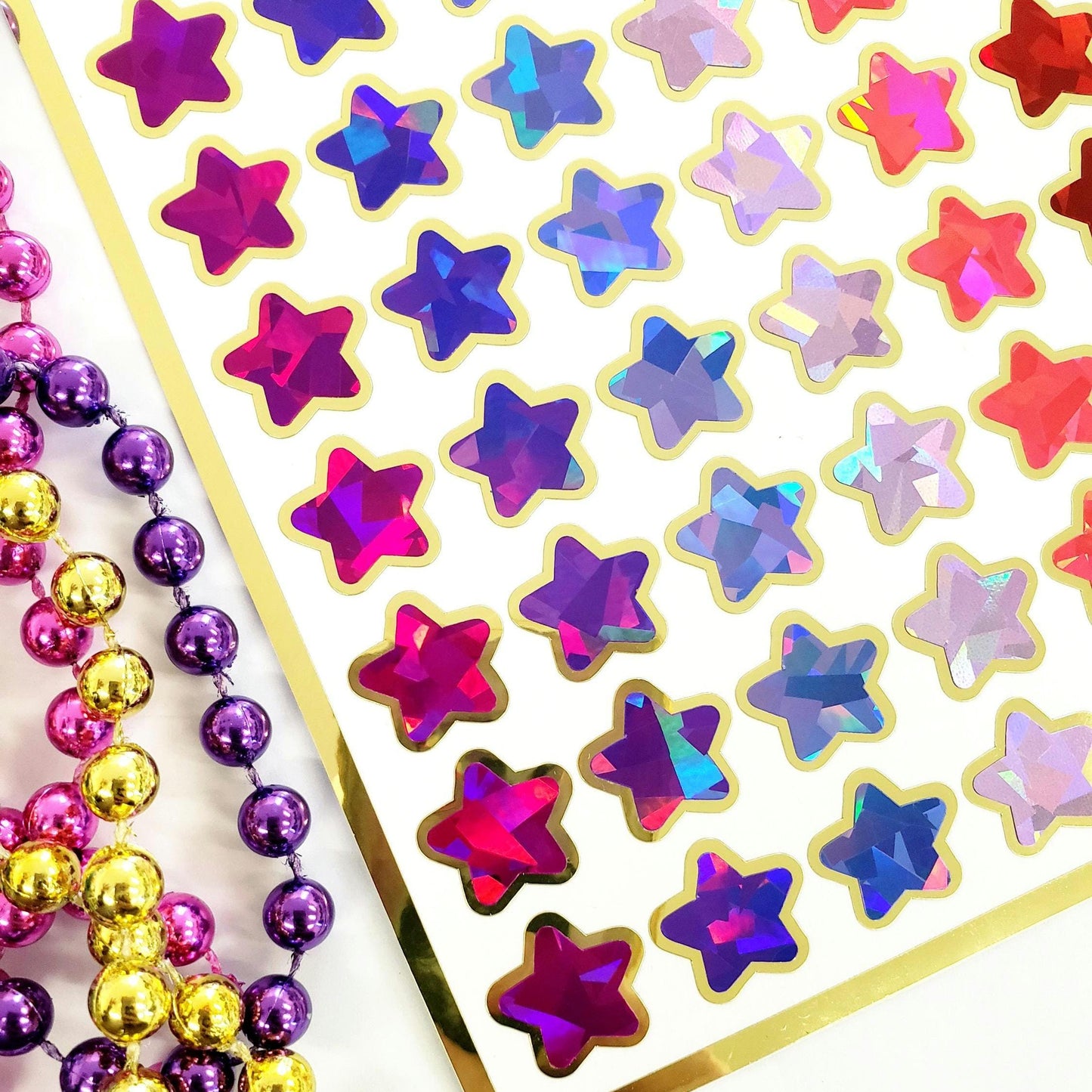 Sparkly Star Stickers in pink, purple, red and orange, set of 70 stars for Journals, Charts, Trackers and Princess Birthday. Gold Outline