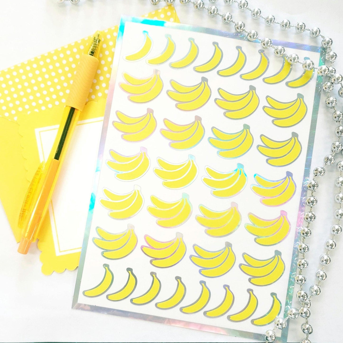 Banana Stickers, set of 36 small yellow and gold bananas, vinyl labels for notebooks, journals, baking and meal planners.