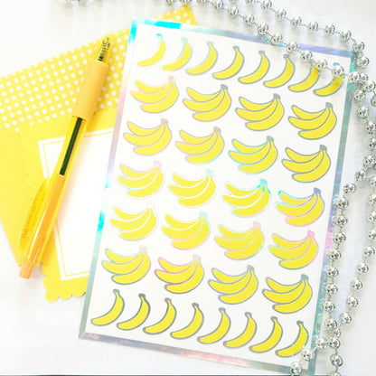 Banana Stickers, set of 36 small yellow and gold bananas, vinyl labels for notebooks, journals, baking and meal planners.