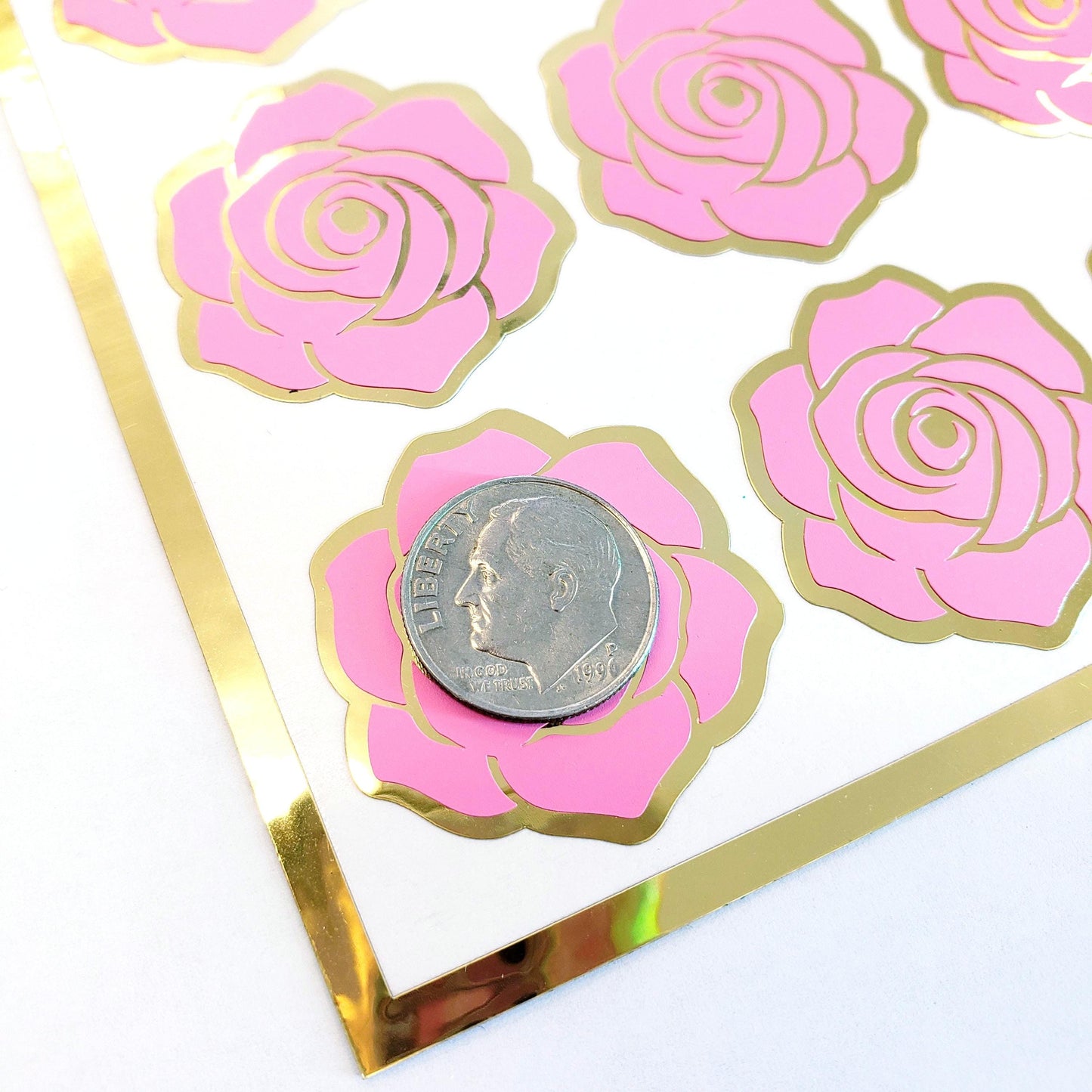 Pink Roses Sticker Sheet, set of 15 rose blooms for spring weddings, envelopes, notebooks, journals, laptops, phone covers and crafts.