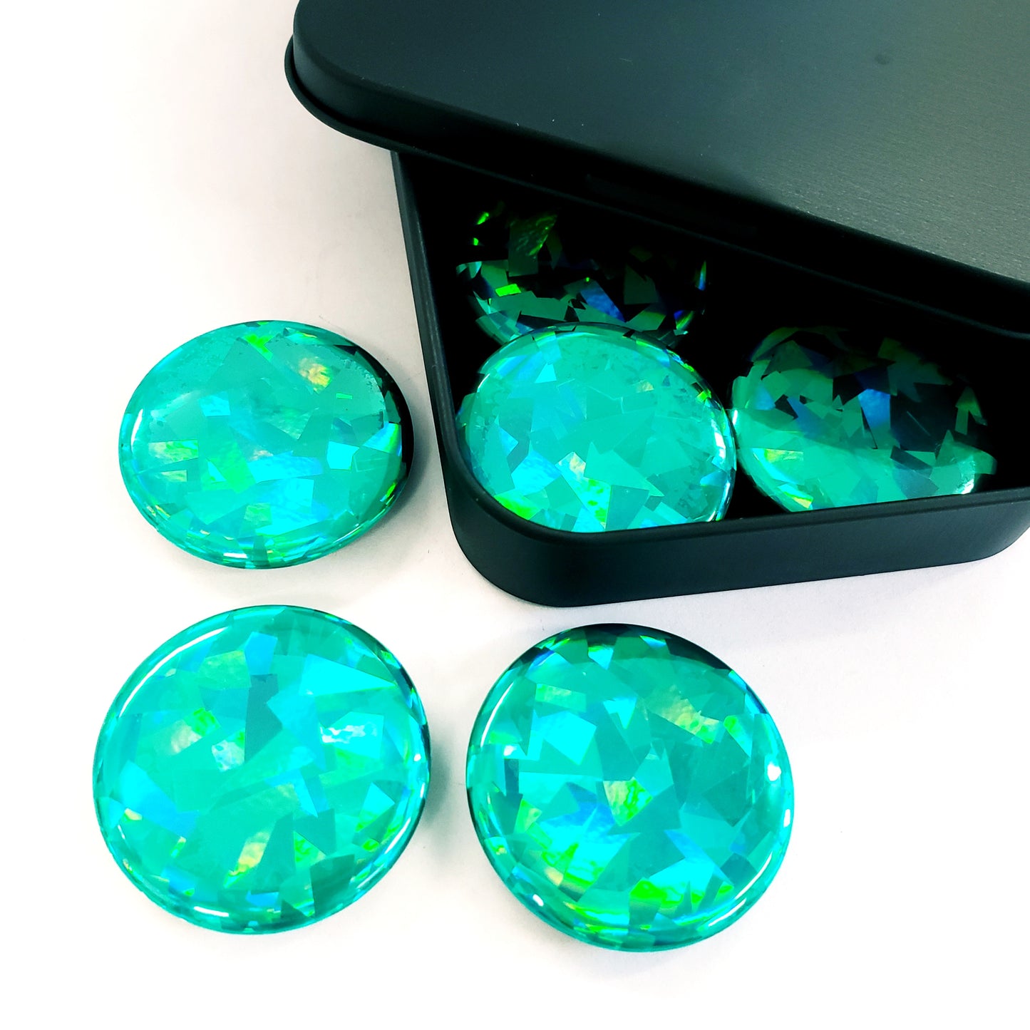 Sparkly Turquoise Button Magnets, Set of 6.