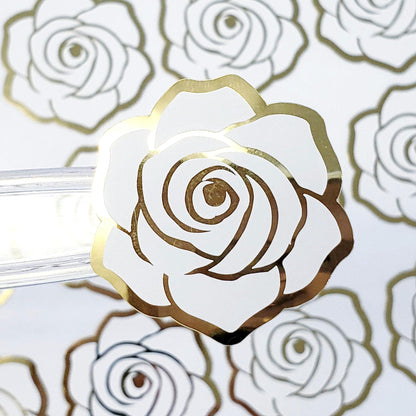 White Roses Sticker Sheet, set of 15 romantic flowers for spring wedding, envelopes, notebooks, journals, phone cases, laptops and crafts.