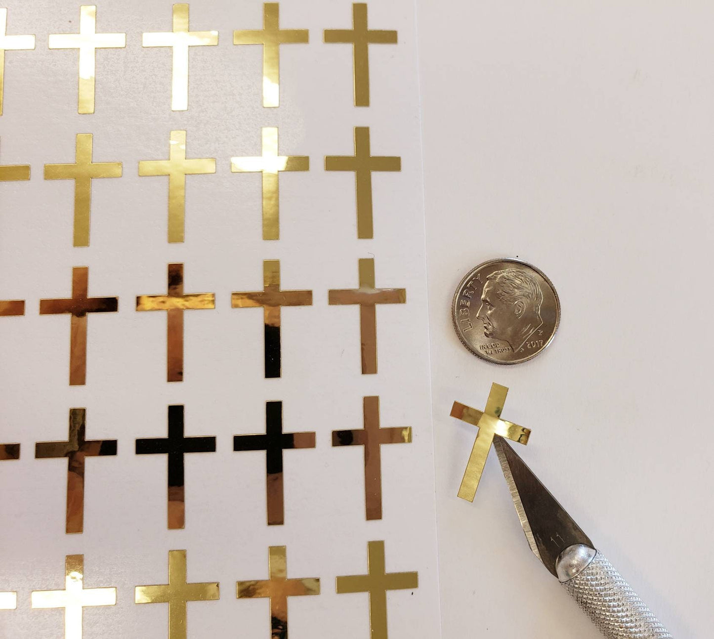 Gold Religious Cross Stickers, Gold Metallic Vinyl Decals, Small